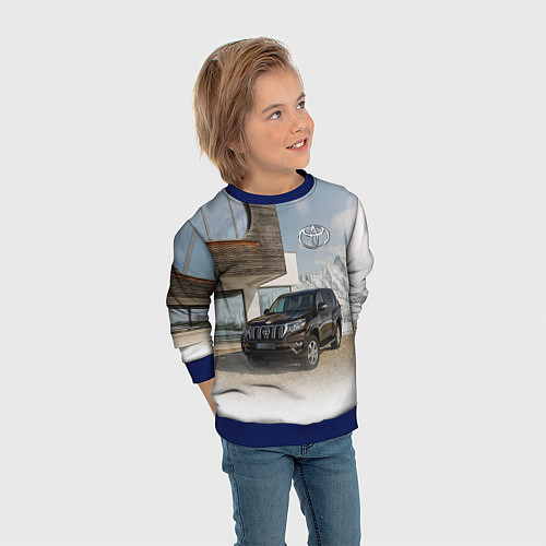 Детский свитшот Тoyota Land Cruiser Prado у горного коттеджа Mount / 3D-Синий – фото 3