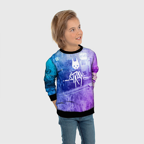 Детский свитшот Stray: Neon Logo / 3D-Черный – фото 3