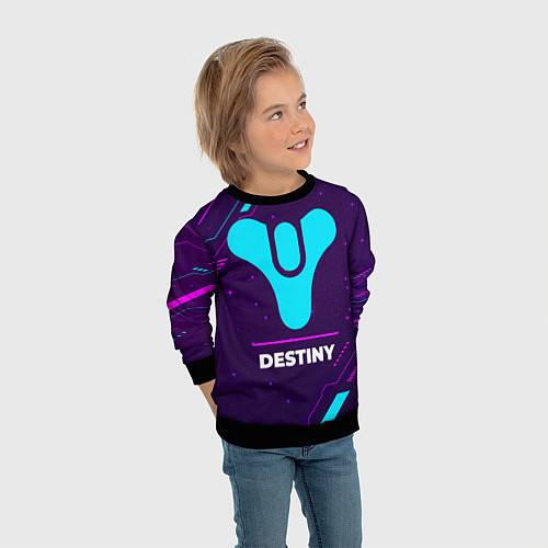 Детский свитшот Символ Destiny в неоновых цветах на темном фоне / 3D-Черный – фото 3