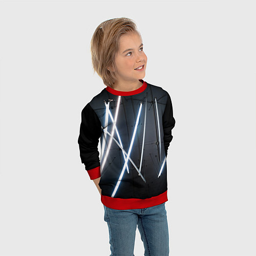 Детский свитшот Неоновые лампы во тьме - Голубой / 3D-Красный – фото 3