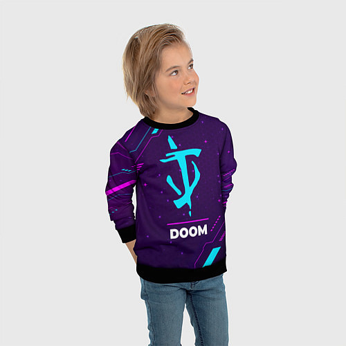 Детский свитшот Символ Doom в неоновых цветах на темном фоне / 3D-Черный – фото 3