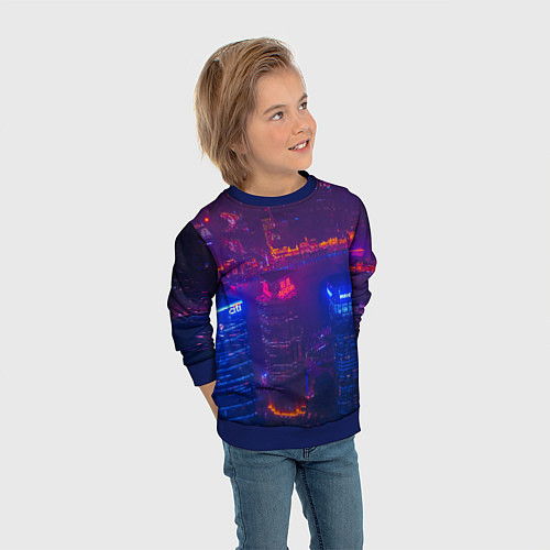 Детский свитшот Неоновый город с высоты - Фиолетовый / 3D-Синий – фото 3