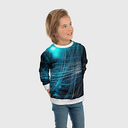 Свитшот детский Неоновые волны и линии - Голубой, цвет: 3D-белый — фото 2