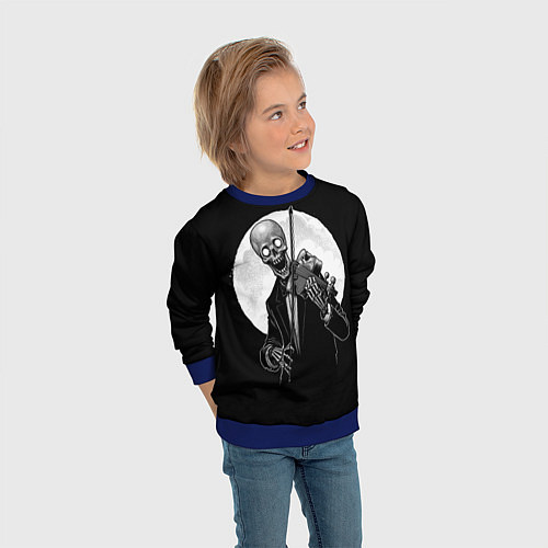 Детский свитшот Скелет скрипач под полной луной / 3D-Синий – фото 3