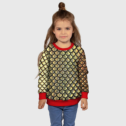 Детский свитшот Чешуя золотая / 3D-Красный – фото 4