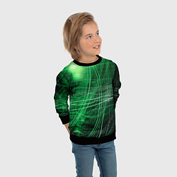 Свитшот детский Неоновые волны и линии - Зелёный, цвет: 3D-черный — фото 2