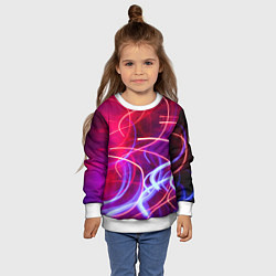 Свитшот детский Неоновые линии и фонари - Красный, цвет: 3D-белый — фото 2