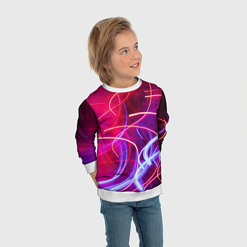 Детский свитшот Неоновые линии и фонари - Красный / 3D-Белый – фото 3