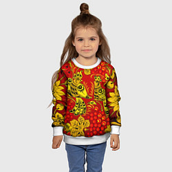 Свитшот детский Хохломская Роспись Две Птици На Красном Фоне, цвет: 3D-белый — фото 2