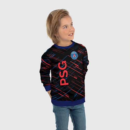 Детский свитшот Psg красные синие чёрточки / 3D-Синий – фото 3