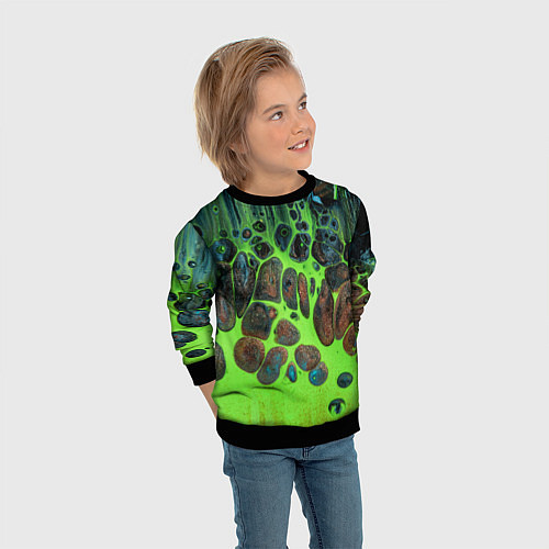Детский свитшот Неоновый песок и камни - Зелёный / 3D-Черный – фото 3