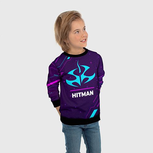 Детский свитшот Символ Hitman в неоновых цветах на темном фоне / 3D-Черный – фото 3