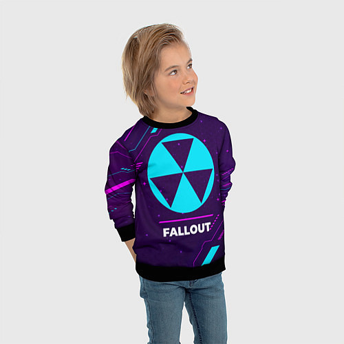 Детский свитшот Символ Fallout в неоновых цветах на темном фоне / 3D-Черный – фото 3
