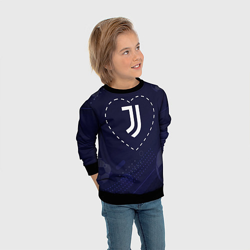 Детский свитшот Лого Juventus в сердечке на фоне мячей / 3D-Черный – фото 3
