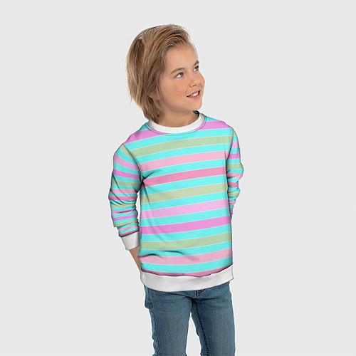Детский свитшот Pink turquoise stripes horizontal Полосатый узор / 3D-Белый – фото 3