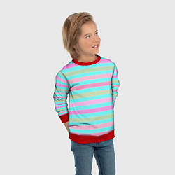 Свитшот детский Pink turquoise stripes horizontal Полосатый узор, цвет: 3D-красный — фото 2