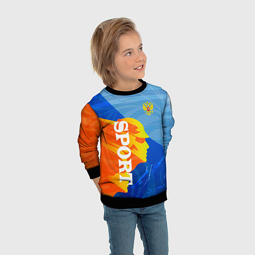 Детский свитшот РОССИЯ - СПОРТ - ГЕРБ / 3D-Черный – фото 3
