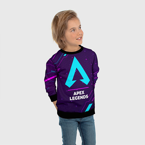 Детский свитшот Символ Apex Legends в неоновых цветах на темном фо / 3D-Черный – фото 3