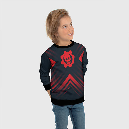 Детский свитшот Красный Символ Gears of War на темном фоне со стре / 3D-Черный – фото 3