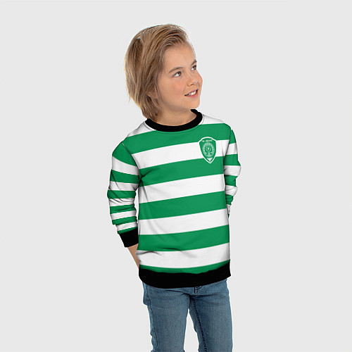Детский свитшот ФК Ахмат на фоне бело зеленой формы / 3D-Черный – фото 3