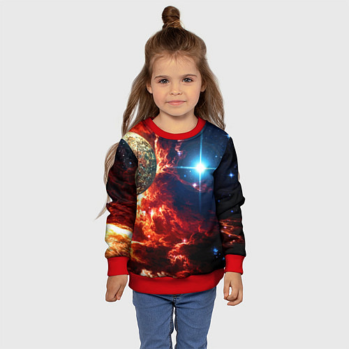 Детский свитшот Яркая звезда в космическом пространстве / 3D-Красный – фото 4