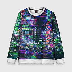 Свитшот детский Ночной город - glitch, цвет: 3D-белый