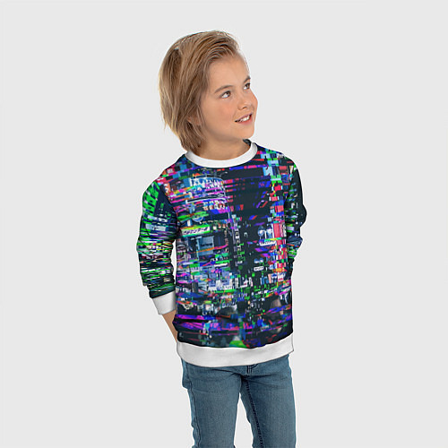 Детский свитшот Ночной город - glitch / 3D-Белый – фото 3