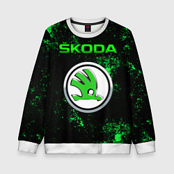 Свитшот детский SKODA - ЗЕЛЕНЫЕ БРЫЗГИ, цвет: 3D-белый