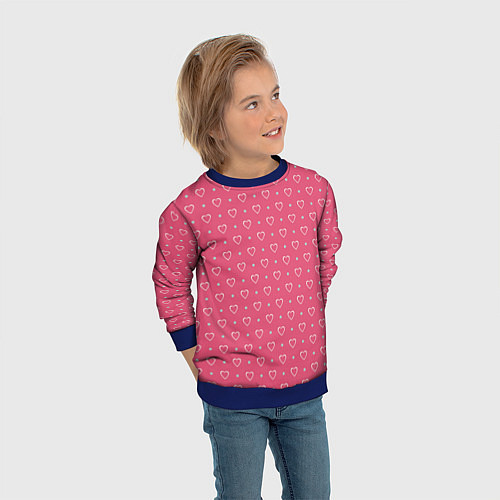 Детский свитшот Розовые сердечки паттерн / 3D-Синий – фото 3