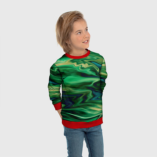 Детский свитшот Абстрактный узор в зеленых тонах / 3D-Красный – фото 3