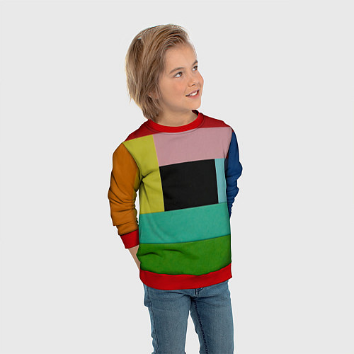 Детский свитшот Абстрактные геометрические прямоугольники - Чёрный / 3D-Красный – фото 3