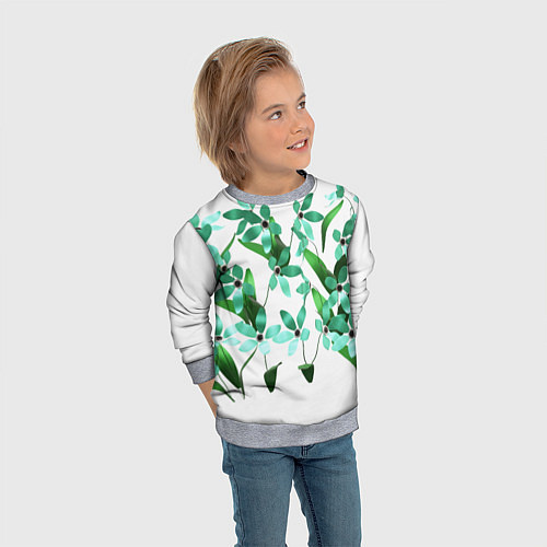 Детский свитшот Flowers green light / 3D-Меланж – фото 3