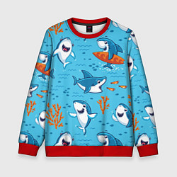 Свитшот детский Прикольные акулята - паттерн, цвет: 3D-красный