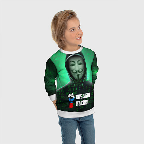 Детский свитшот Russian hacker green / 3D-Белый – фото 3