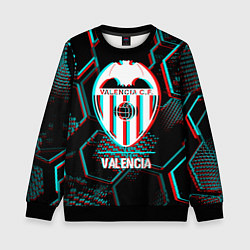 Свитшот детский Valencia FC в стиле glitch на темном фоне, цвет: 3D-черный