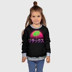 Свитшот детский Неоновый ретро закат - relax: иероглифы, цвет: 3D-меланж — фото 2