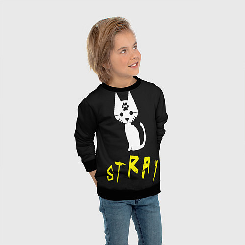 Детский свитшот Stray - киберпанк кот в минимализме / 3D-Черный – фото 3