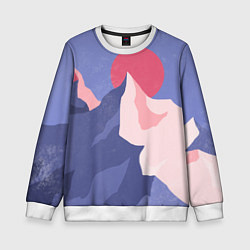Свитшот детский Пейзаж гор и леса в стиле ретро, цвет: 3D-белый