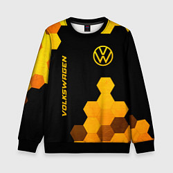 Свитшот детский Volkswagen - gold gradient: символ и надпись верти, цвет: 3D-черный