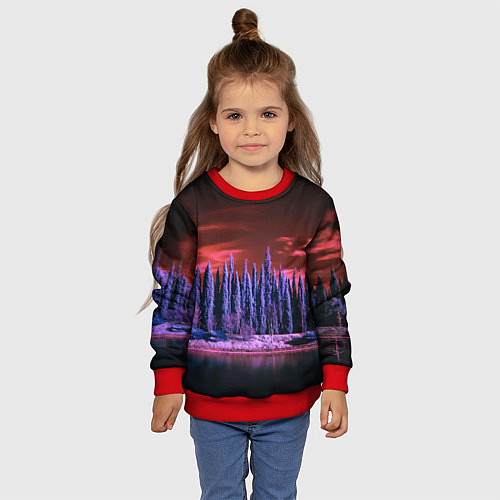 Детский свитшот Абстрактный фиолетовый лес и тёмная река / 3D-Красный – фото 4