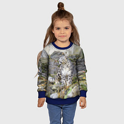 Свитшот детский Снежный барс среди скал, цвет: 3D-синий — фото 2