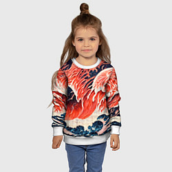 Свитшот детский Великая красная волна, цвет: 3D-белый — фото 2