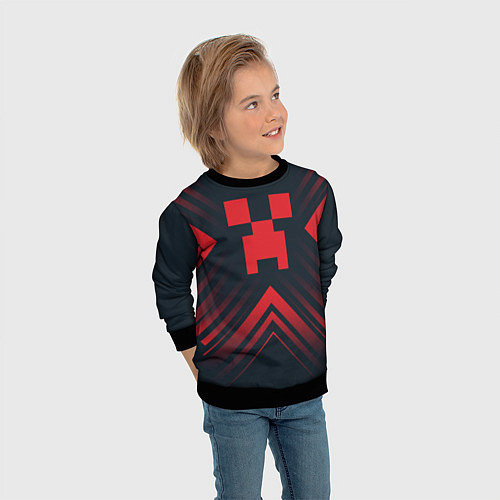 Детский свитшот Красный символ Minecraft на темном фоне со стрелка / 3D-Черный – фото 3