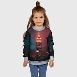 Свитшот детский Неоновая ночная башня в городе, цвет: 3D-меланж — фото 2