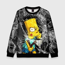 Свитшот детский Барт Симпсон разбил из рогатки стекло, цвет: 3D-черный