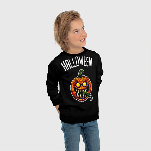 Детский свитшот Halloween - светильник Джека / 3D-Черный – фото 3