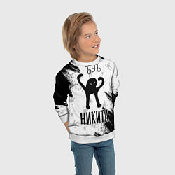 Свитшот детский Кот ъуъ Никита, цвет: 3D-белый — фото 2