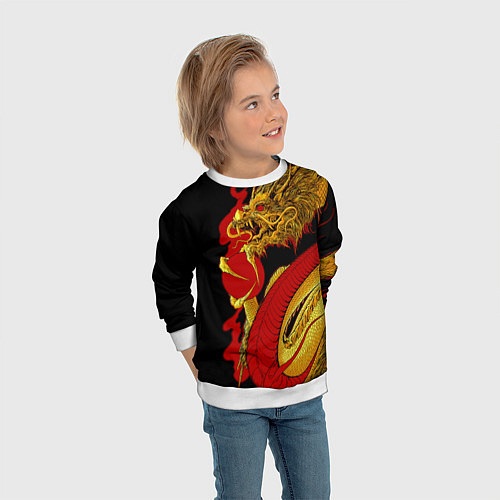 Детский свитшот Японский Золотой Дракон / 3D-Белый – фото 3