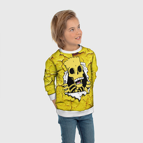 Детский свитшот Скелет Барта Симпсона разрывает штукатурку стены / 3D-Белый – фото 3