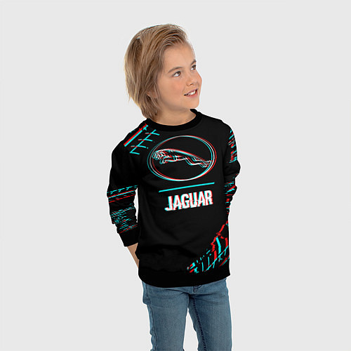 Детский свитшот Значок Jaguar в стиле glitch на темном фоне / 3D-Черный – фото 3